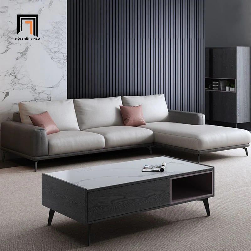 Ghế sofa góc L da công nghiệp GT145 Antonio 2m4 x 1m6 phối màu xám