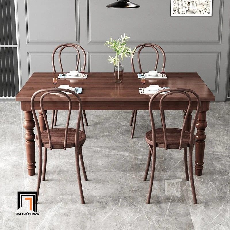 Set bàn ghế ăn 4 người cao cấp 52-KH4-G55-B109 màu nâu đậm