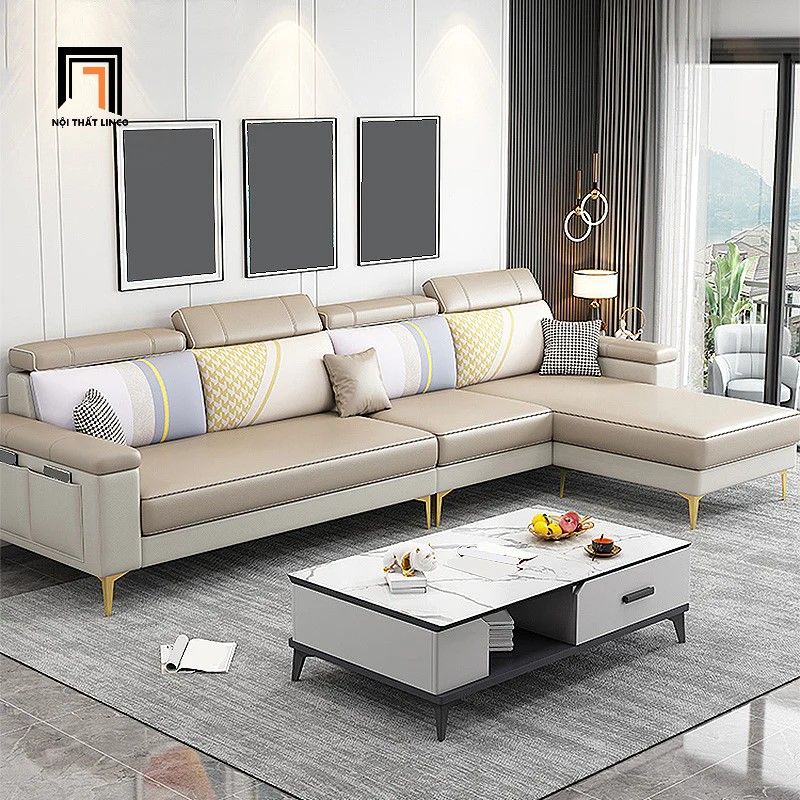 Ghế sofa góc L da công nghiệp GT171 Sheridon 2m3 x 1m55 xám ghi