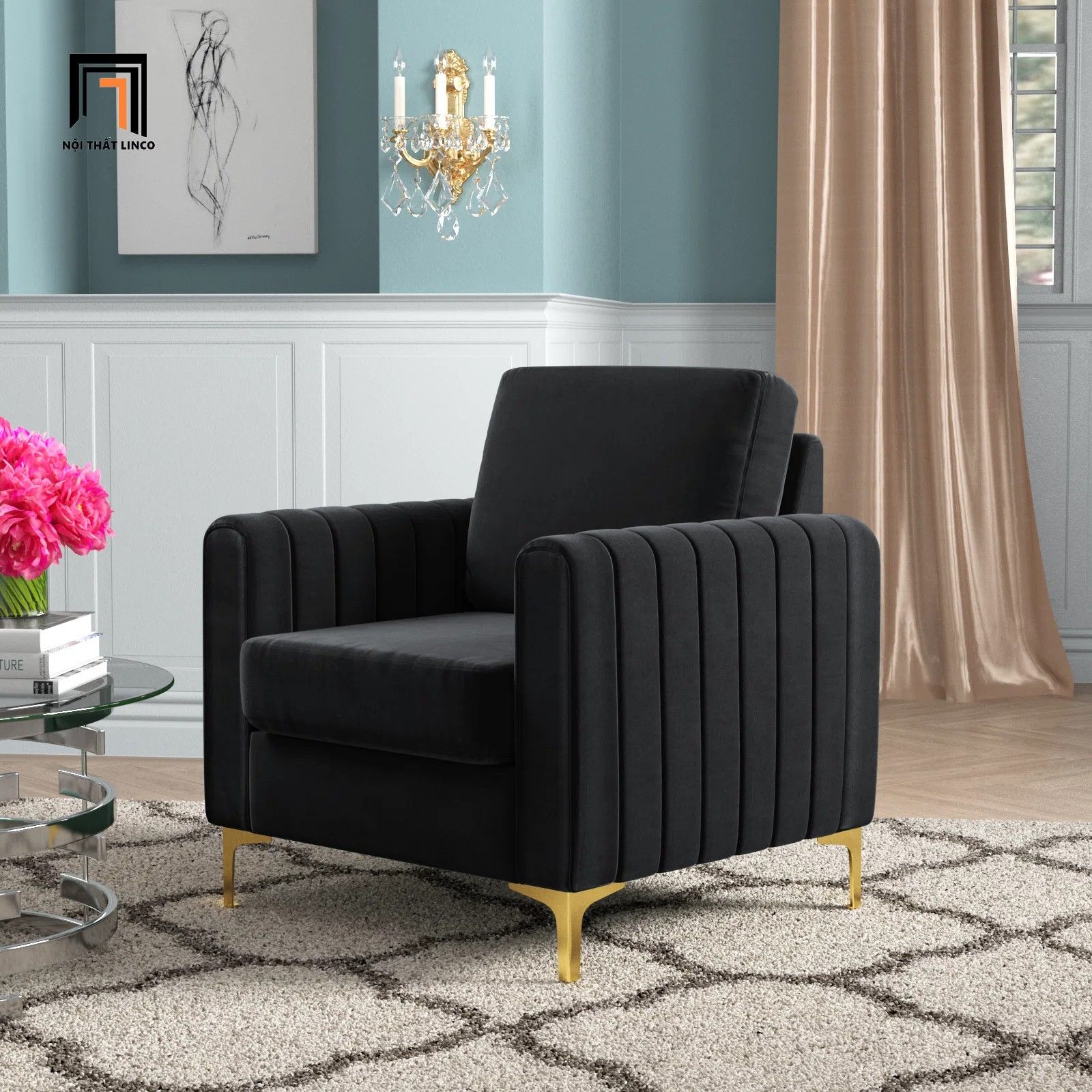 Ghế sofa đơn màu vàng chanh DT103 Cedar trang trí shop tiệm