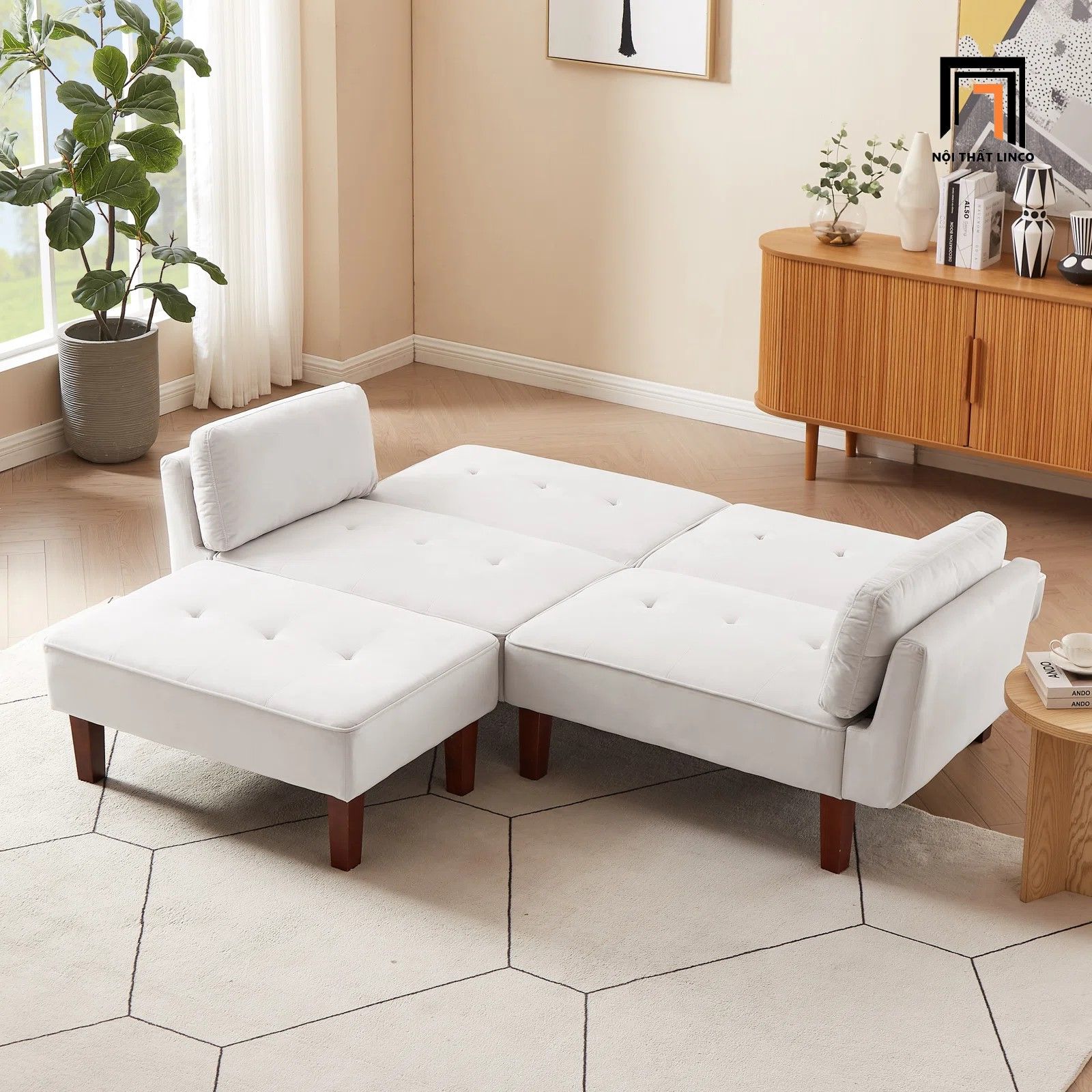 Ghế sofa bed giường nằm GB53 Armisen 2m xám trắng vải nỉ nhung