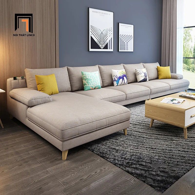Ghế sofa góc L vải nỉ màu kem GT172 Moark 2m6 x 1m8 cho gia đình