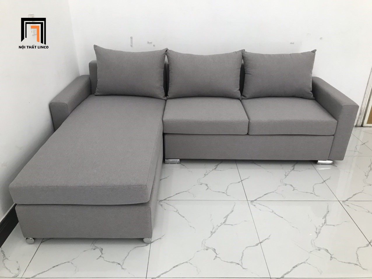 Bộ ghế sofa góc L 2m2 x 1m6 giá rẻ xám ghi trắng