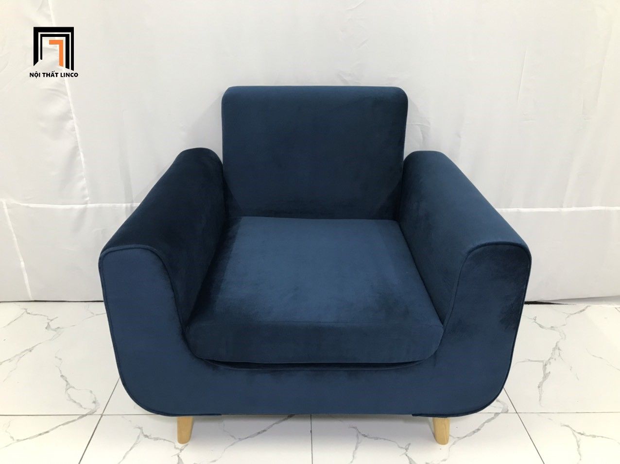 Ghế sofa đơn đọc sách thư giãn NS04 màu xanh đậm vải nhung