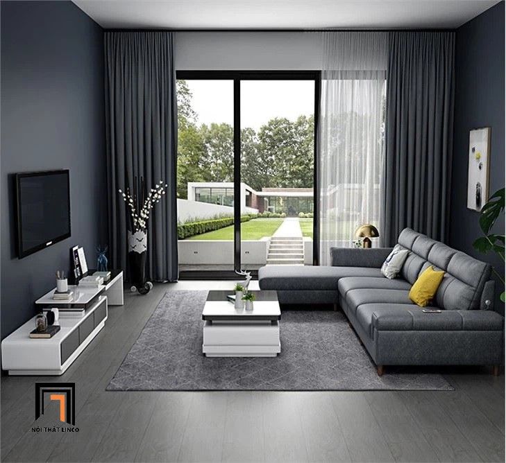Set ghế sofa góc gia đình GT245 Byton 3m x 1m6 da xám đậm