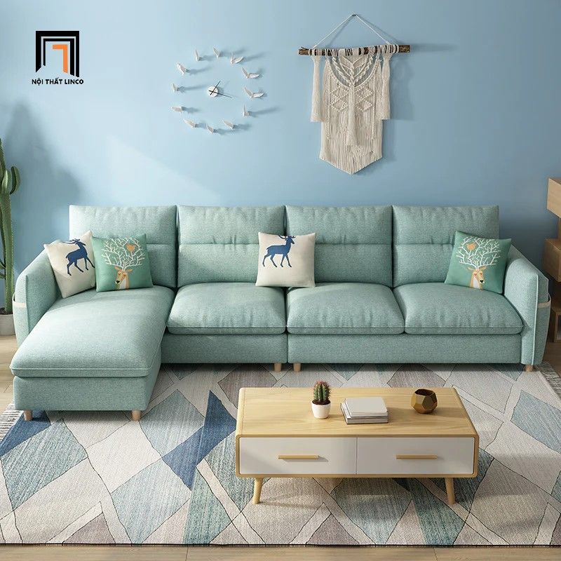 Ghế sofa góc màu xanh dương 2m9 x 1m6 GT227 Dubro giá rẻ