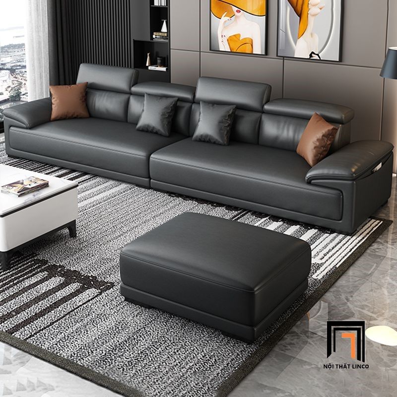 Bộ ghế sofa băng cao cấp BT289 Souris 2m5 da công nghiệp đen