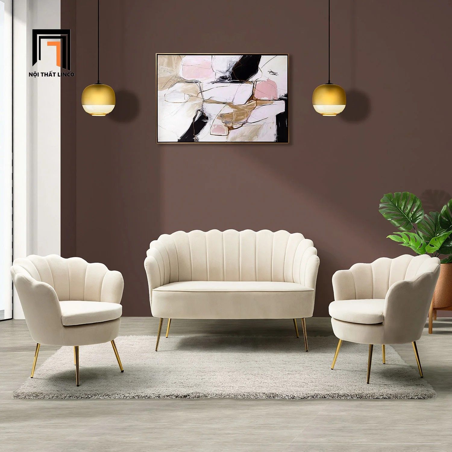 Bộ ghế sofa xinh sảnh chờ shop tiệm KT159 Hendix vải nhung