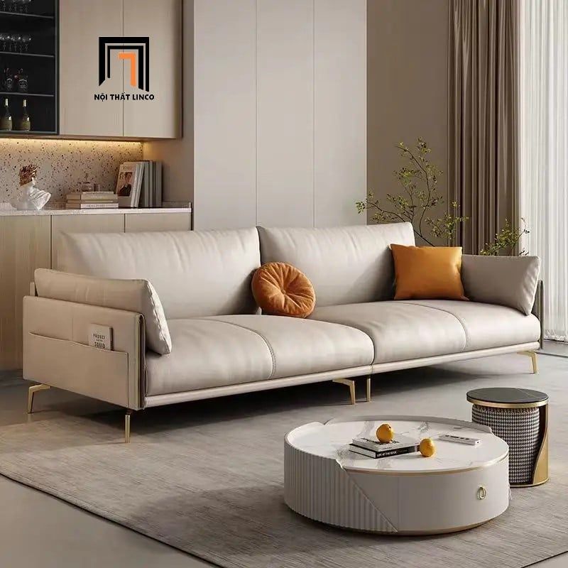 Bộ ghế sofa hiện đại KT65 Skinny da Pu màu nâu chân inox