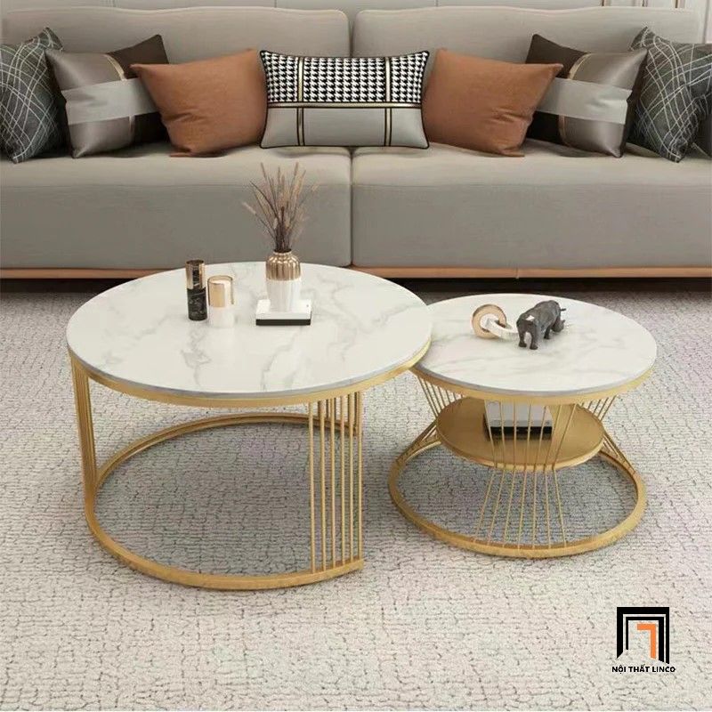 Cặp bàn sofa đôi mặt đá trắng BSF34 Rolate cho văn phòng nhỏ