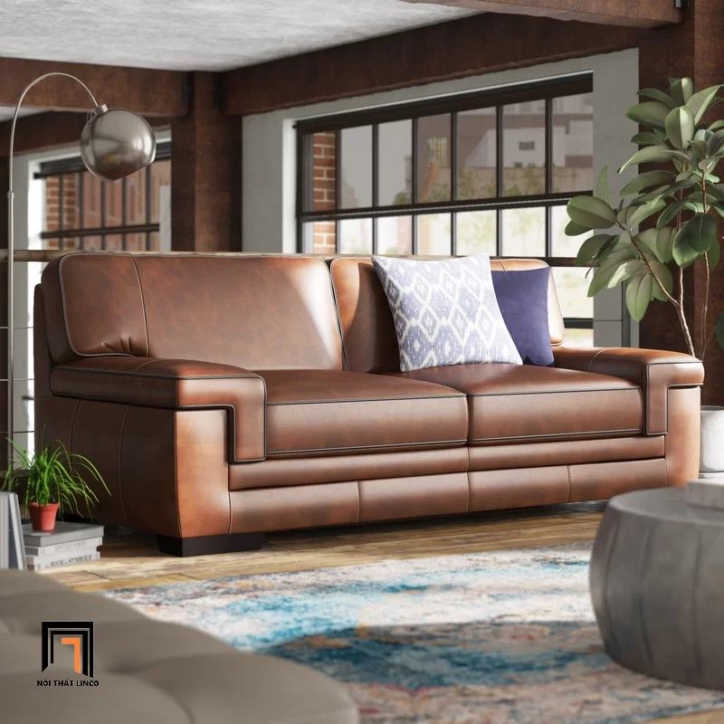 Bộ ghế sofa gia đình Âu Mỹ KT64 Keara da công nghiệp nâu