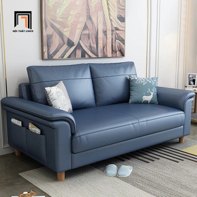 Ghế sofa băng dài 2m1 BT338 Bawati xanh dương da giả Pu