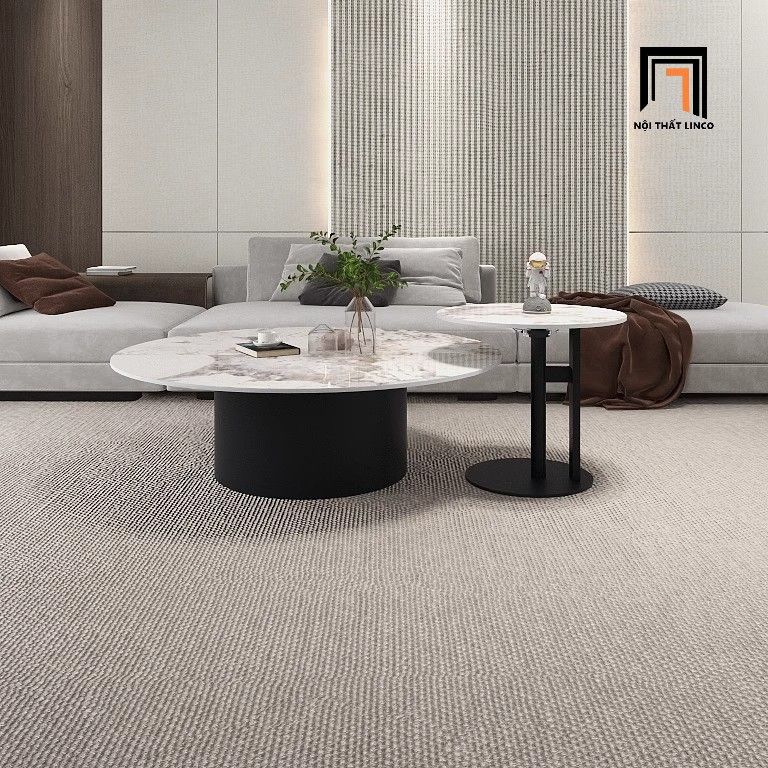 Bàn sofa tròn mặt đá ceramic BSF82 Lasea đường kính 70cm
