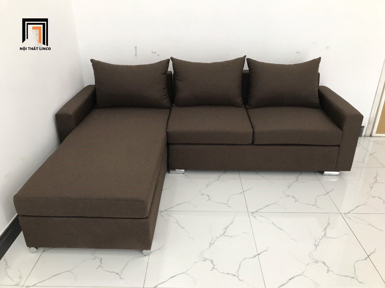 Bộ ghế sofa góc L 2m2 x 1m6 cho phòng khách nâu đậm