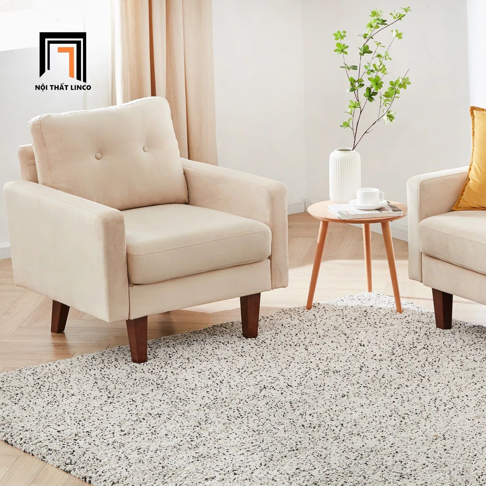 Ghế sofa đơn 1 chỗ ngồi DT8 Brook vải nhung xám đen