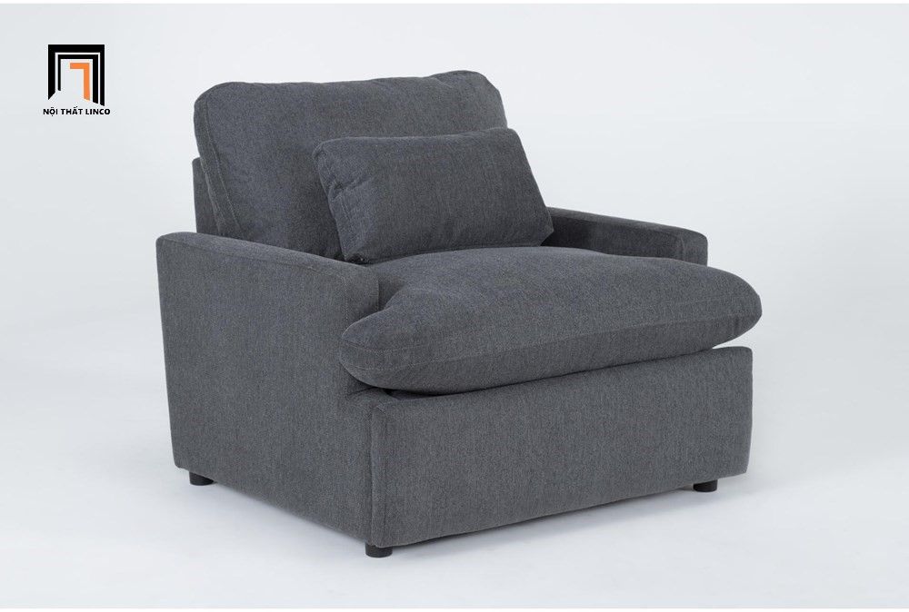 Ghế sofa đơn cho góc phòng ngủ DT50 Jolene vải nỉ bố xám đậm