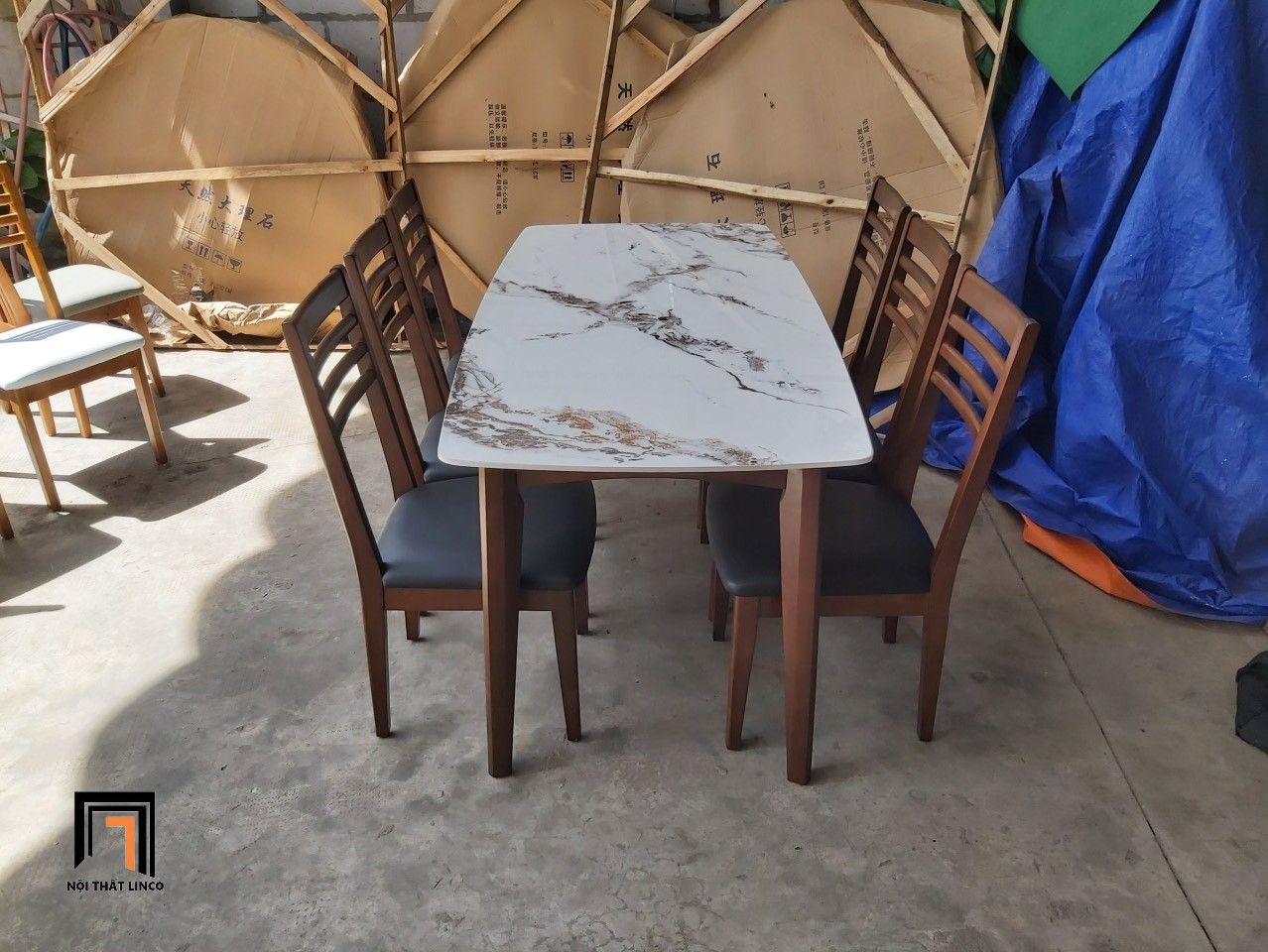 Set bàn ăn 6 ghế dài 1m6 GF9-BAD6-G306-B357 cho chung cư