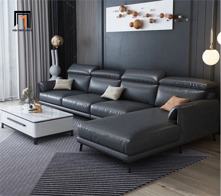 Bộ ghế sofa chữ L GT249 Osino 3m x 1m6 da giả xám đậm