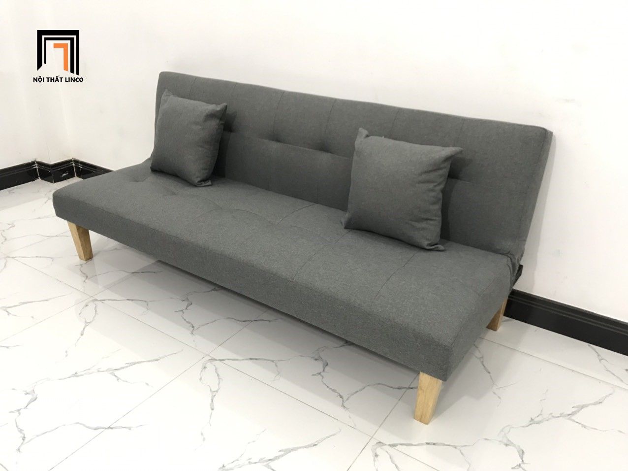 Bộ ghế sofa giường đa năng xám đen lông chuột dài 1m72