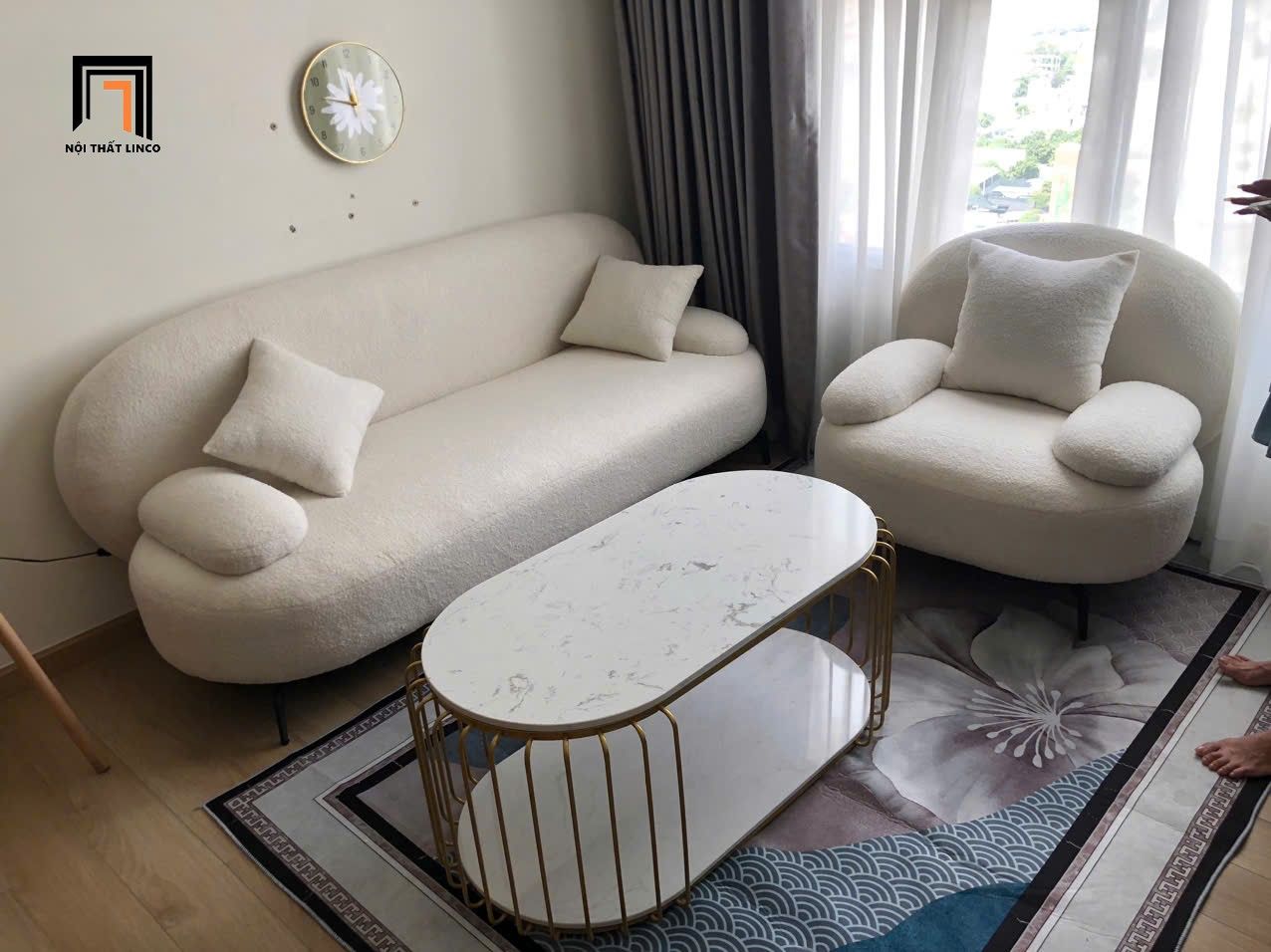 Bàn sofa phòng khách mặt đá oval 2 tầng BTPK29 Moneta 1m