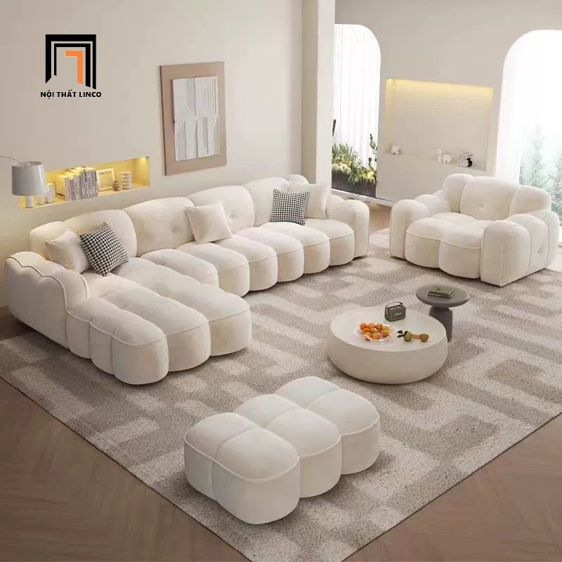 Ghế sofa góc chữ L GT270 Bubble 3m05 x 1m7 vải nhung mềm