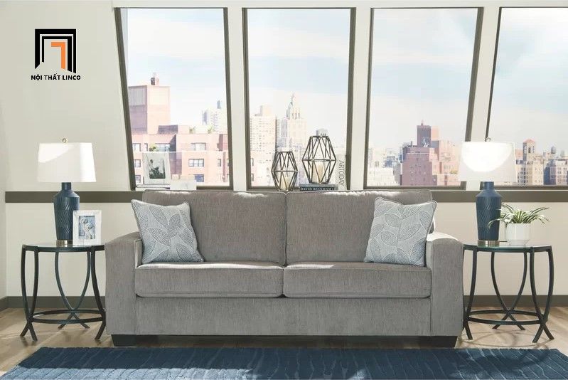 Bộ ghế sofa gia đình KT3 Rima vải nỉ màu xám đen
