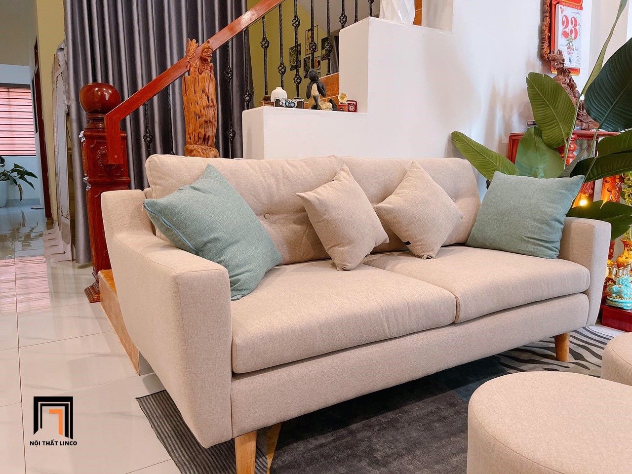 Ghế sofa văng nỉ màu trắng kem BT113 Saxon dài 1m9 giá rẻ