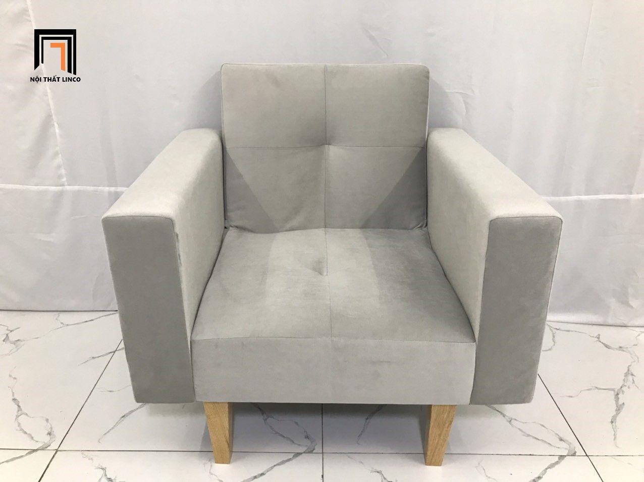 Ghế sofa đơn hiện đại NS02 màu xám tro vải nhung