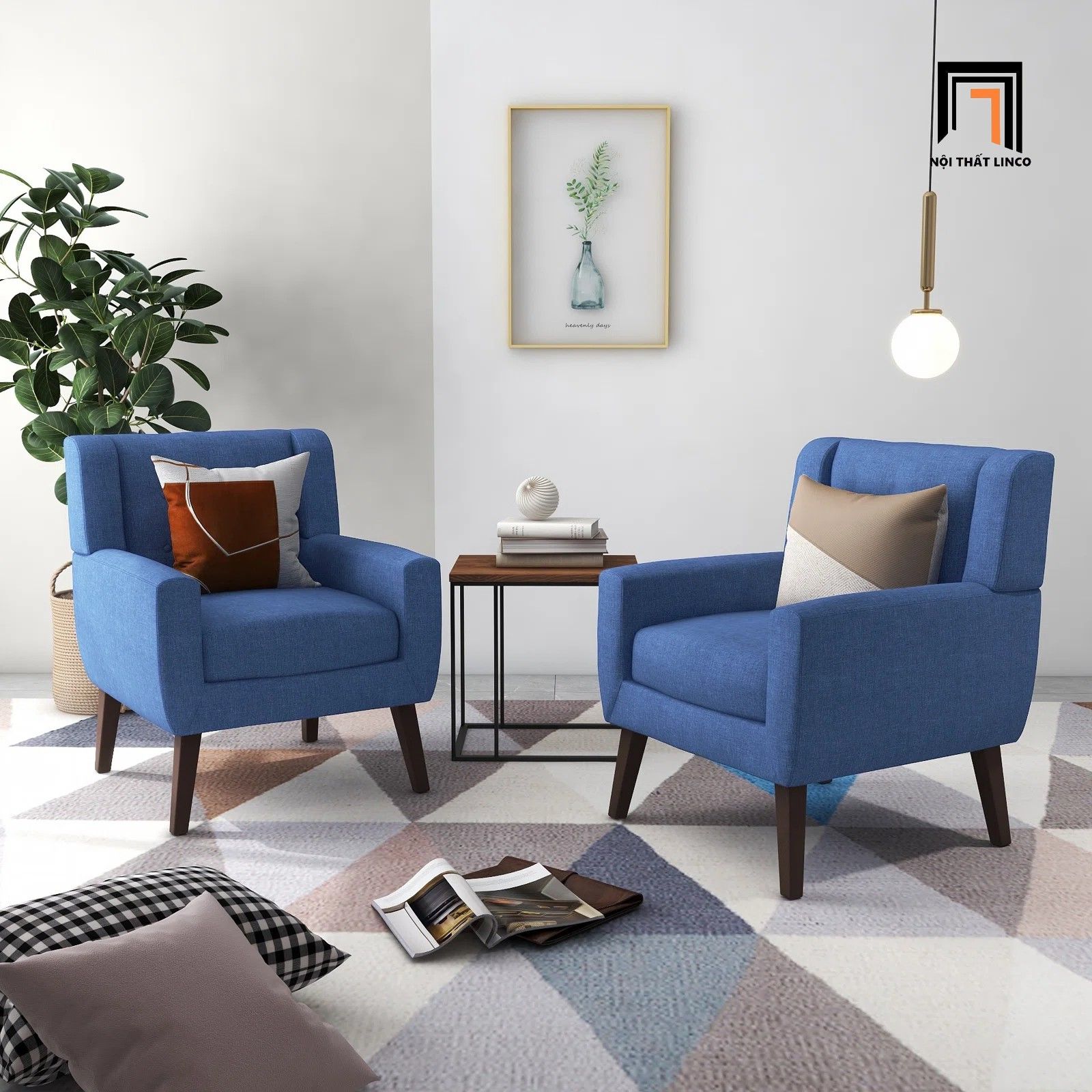 Ghế sofa đơn màu xanh đậm DT96 Uixe cho gia đình vải nỉ bố