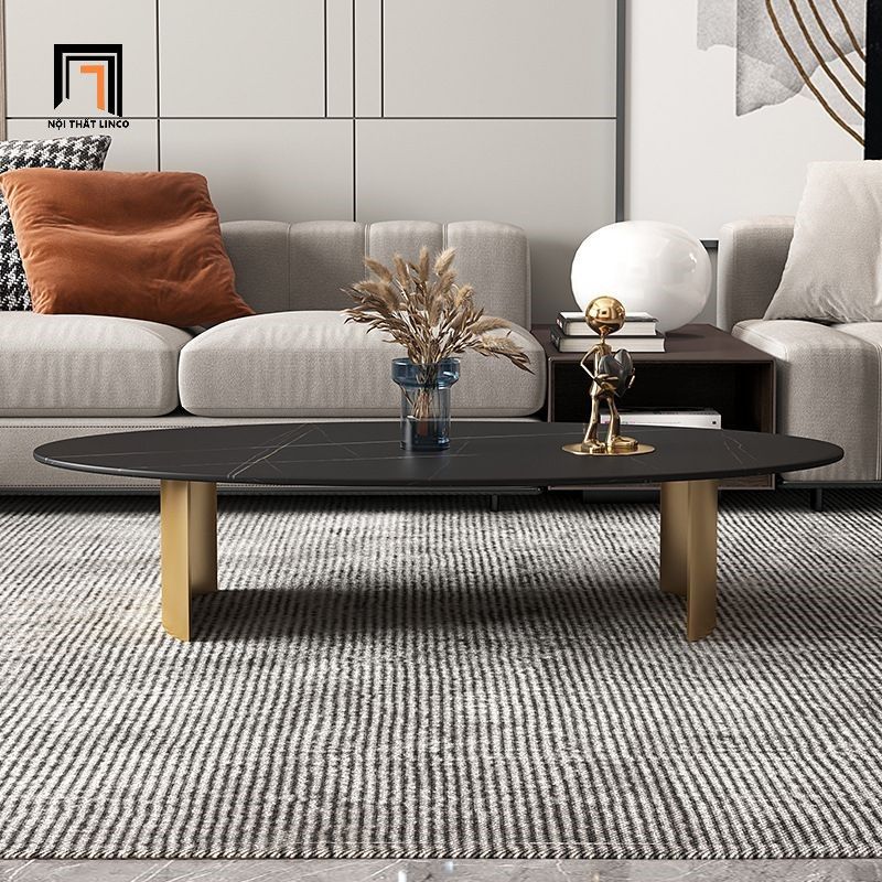 Bàn sofa mặt đá đen oval sang trọng BSF47 Reem 1m x 60