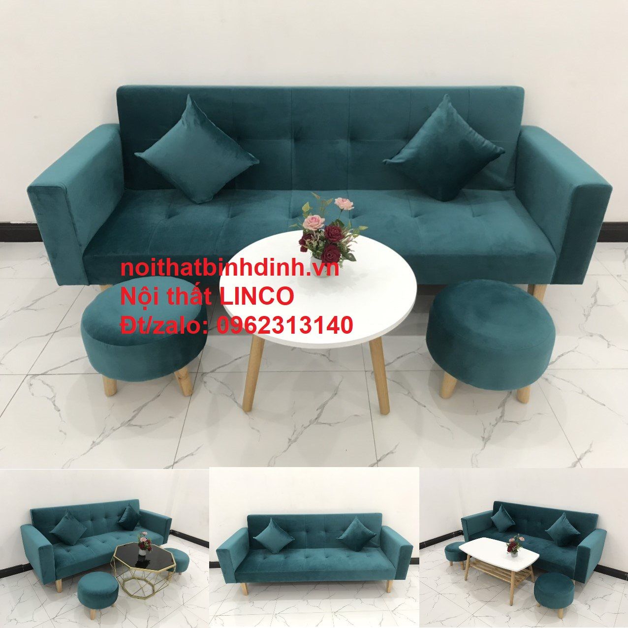 Bộ ghế sofa giường thông minh BTV dài 2m xanh lá vải nhung