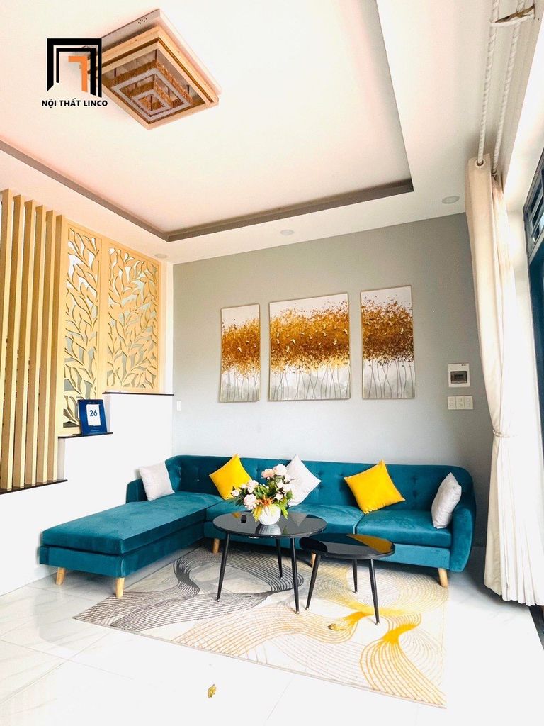 Ghế sofa góc L 3m x 1m6 GT44 Coreen vải nhung nỉ xanh lá
