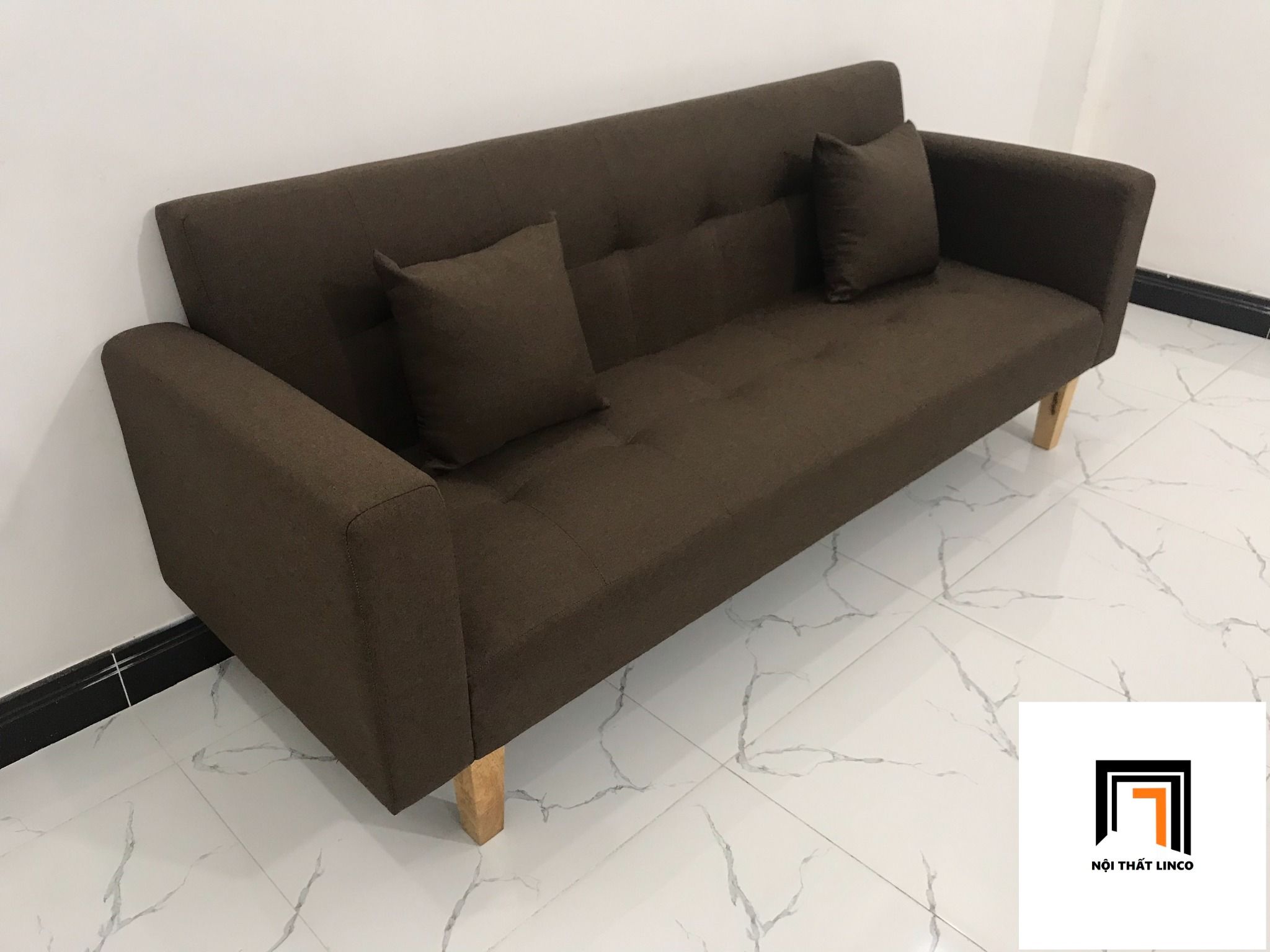 Bộ bàn ghế sofa bed đa năng BTV nâu đậm dài 2m cho phòng nhỏ