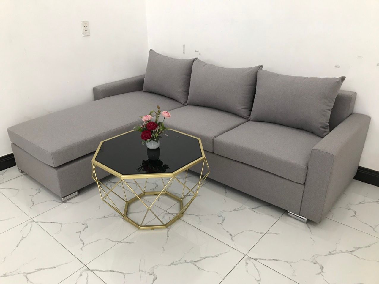 Bộ ghế sofa góc L 2m2 x 1m6 giá rẻ xám ghi trắng