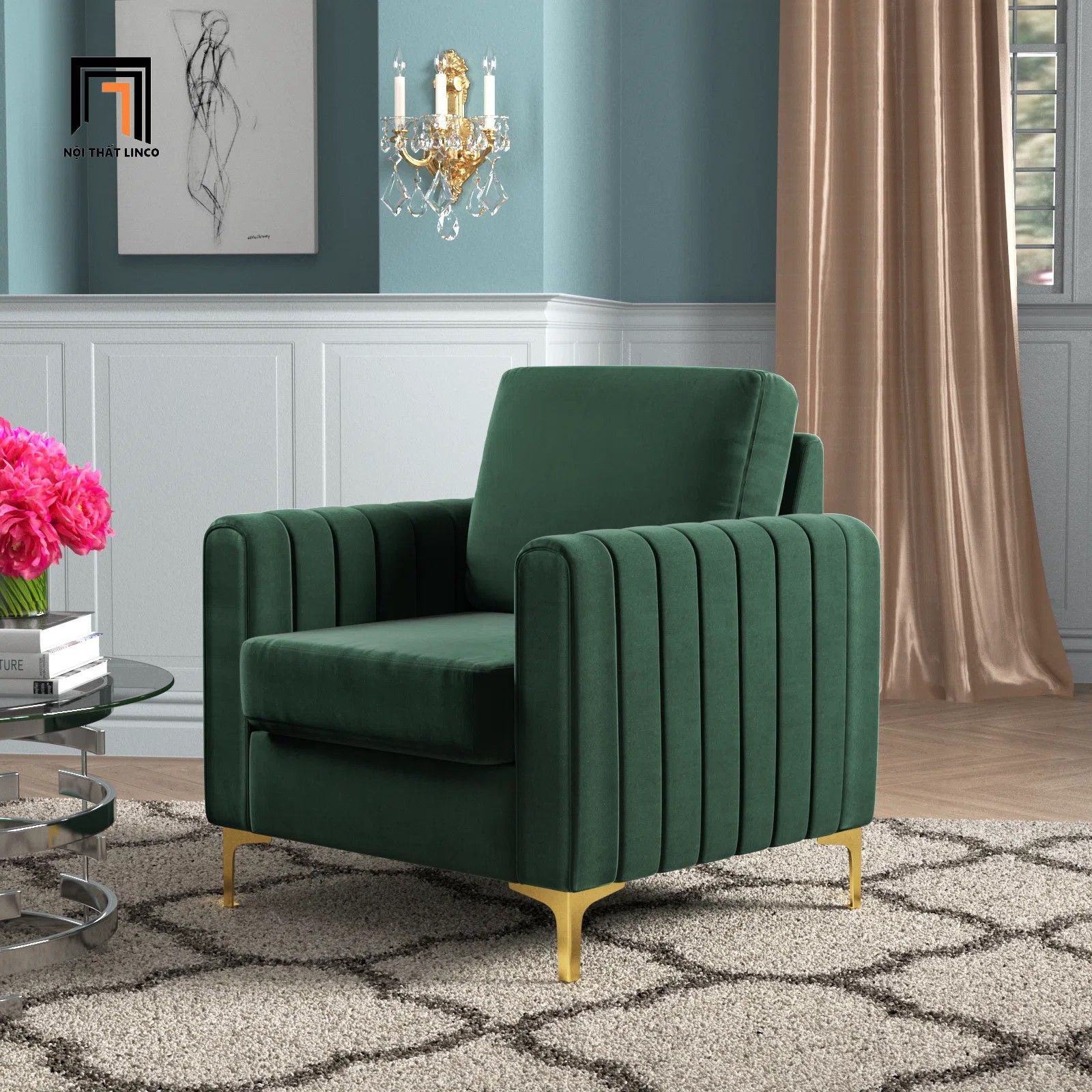 Ghế sofa đơn màu vàng chanh DT103 Cedar trang trí shop tiệm