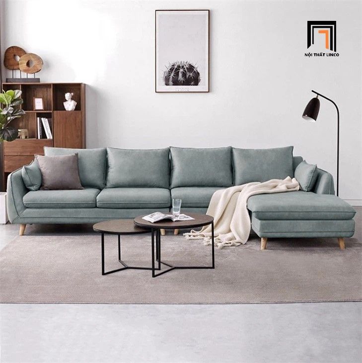 Ghế sofa góc L da giả xanh mint GT256 Encino 3m x 1m6 da giả