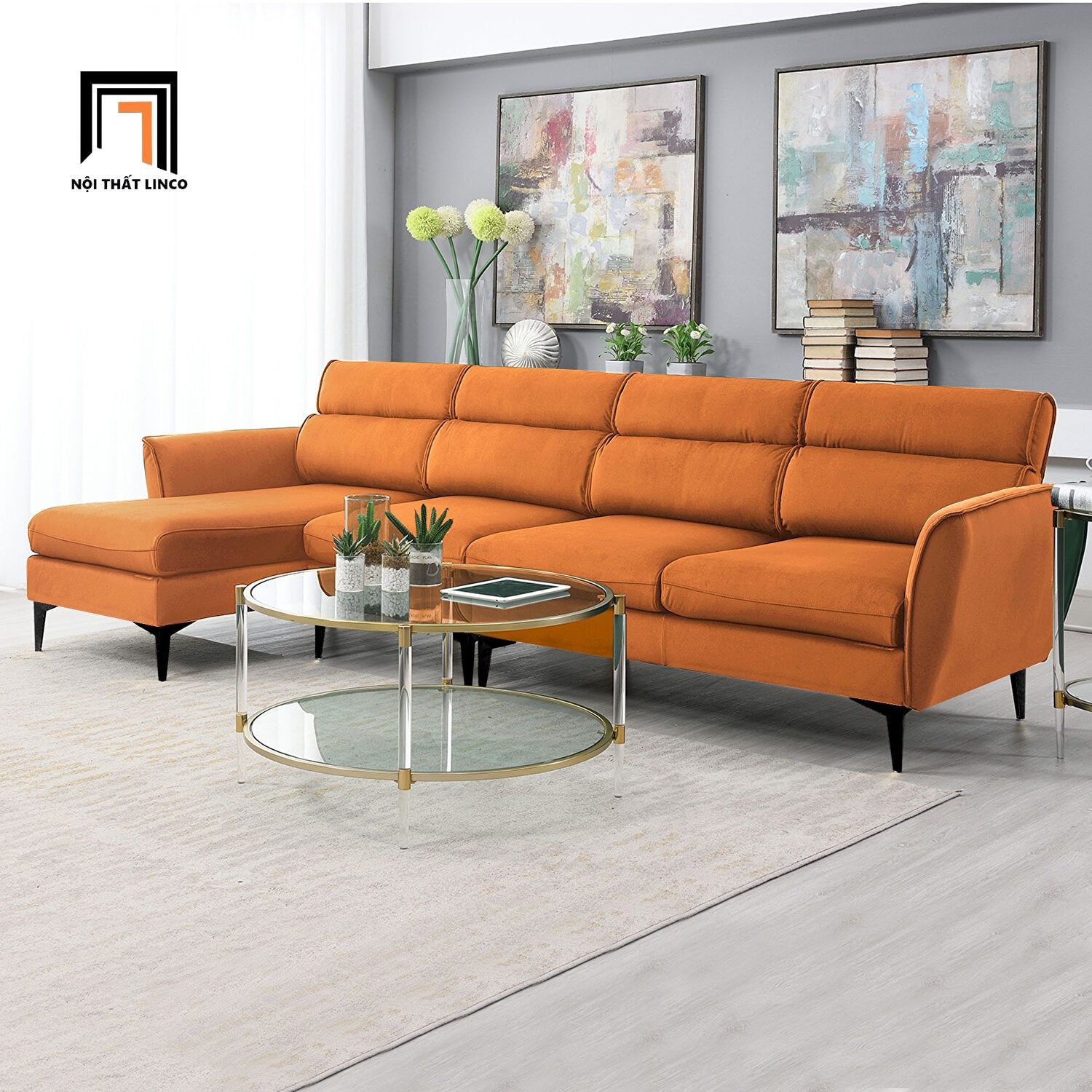 Bộ ghế sofa góc L hiện đại GT69 Dexima 2m8 x 1m6 da giả