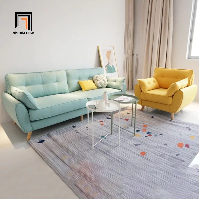Bộ ghế sofa gia đình vải nỉ bố KT77 Dropy màu be xinh xắn