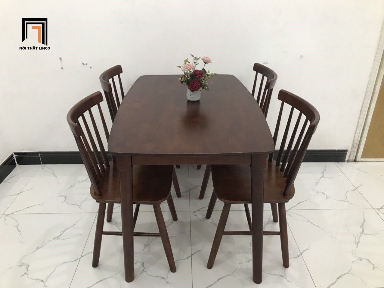 Bộ bàn ghế ăn nhà bếp xinh 11-KH4-G18-B108-nau màu nâu