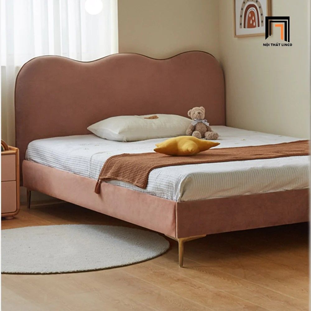 Giường ngủ màu hồng vải nỉ nhung GN37 Deva bọc nệm giá rẻ