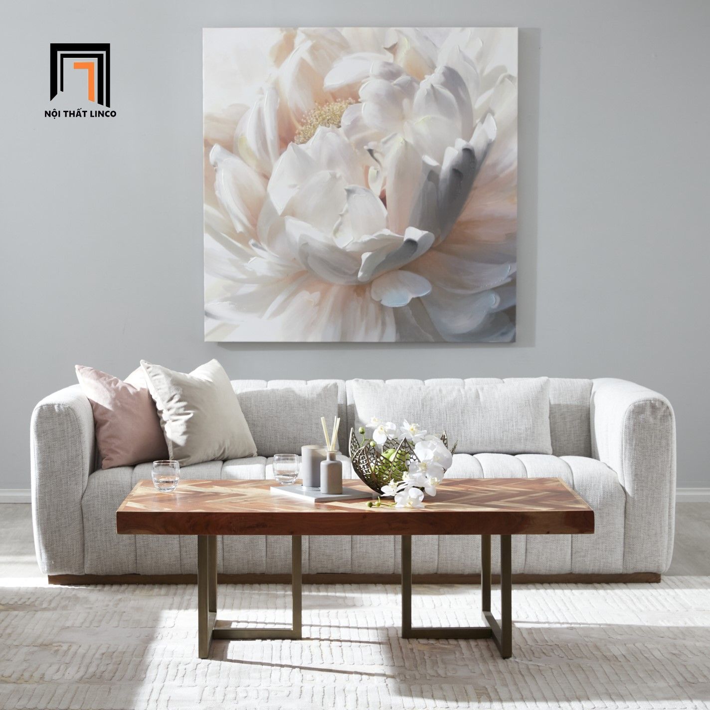 Ghế sofa băng đẹp BT56 Storm dài 2m màu trắng kem sang trọng