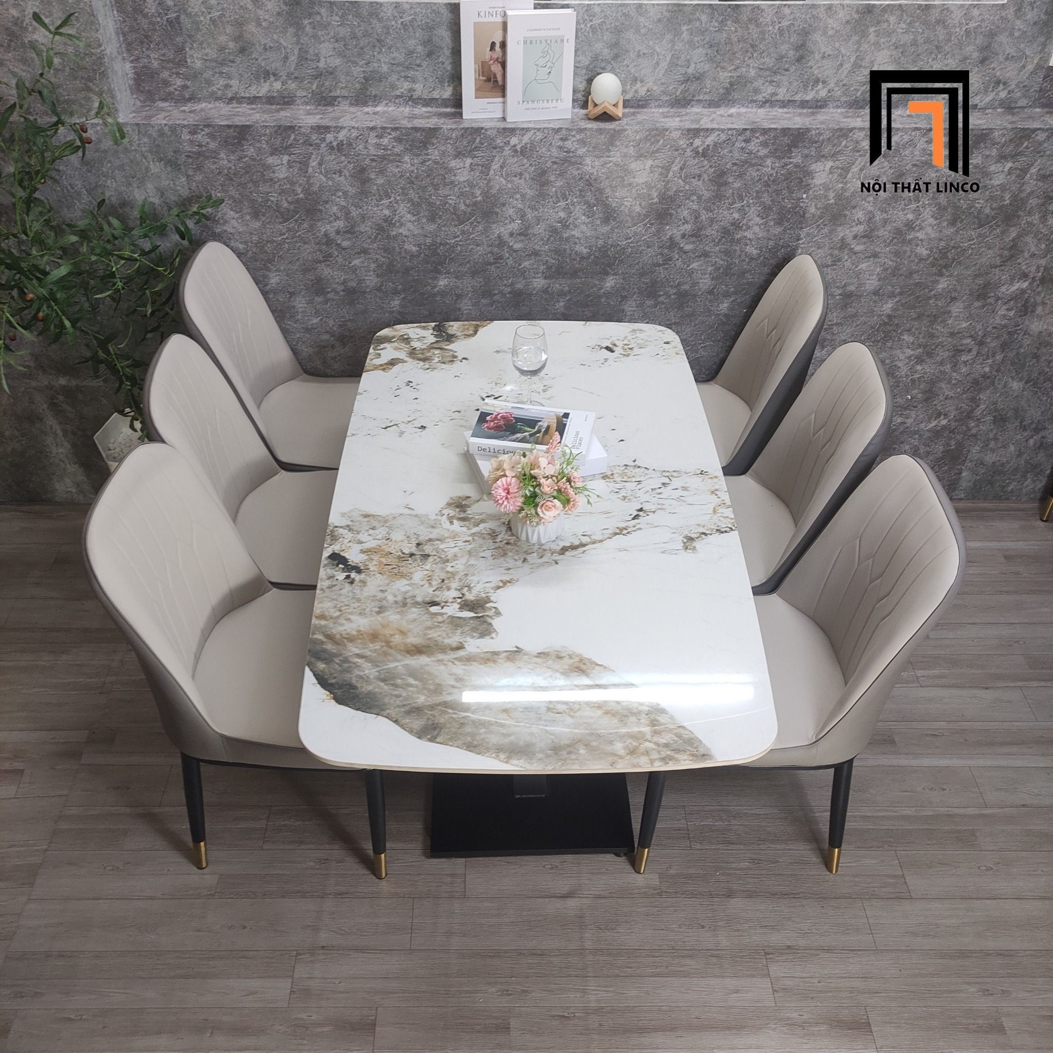 Bộ bàn ăn 6 ghế đá ceramic 1-BAD6-G2-B2 phòng bếp gia đình