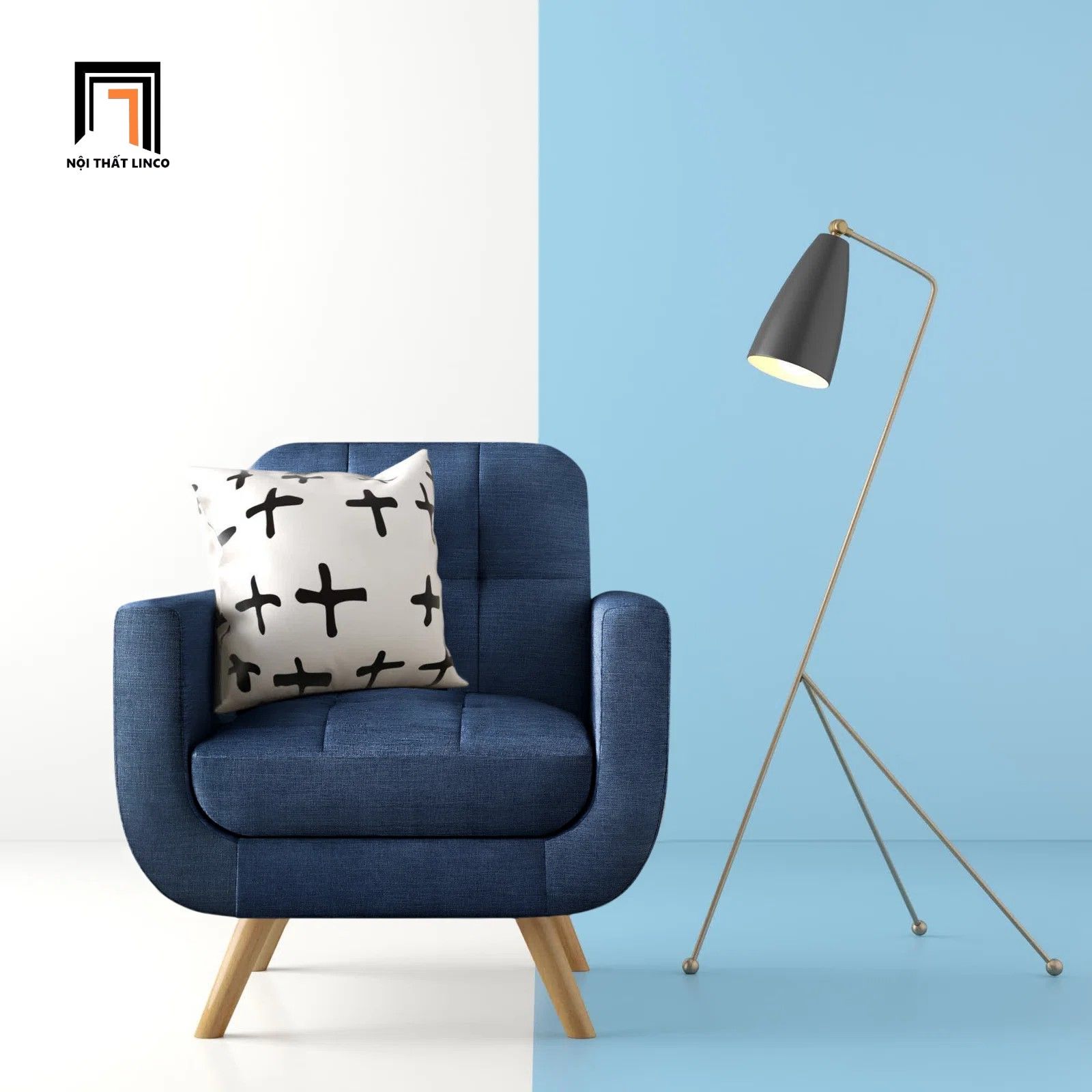 Ghế sofa đơn nhỏ gọn DT15 Julianna màu xám trắng vải bố