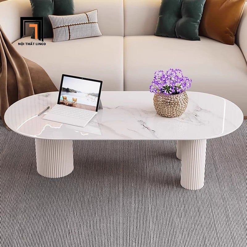 Bàn sofa oval đá ceramic trắng xinh BSF89 Vilasim 1m1 x 50