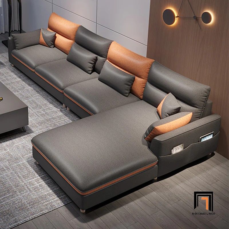 Bộ ghế sofa góc chữ L GT118 Vernon phối màu da giả xinh xắn