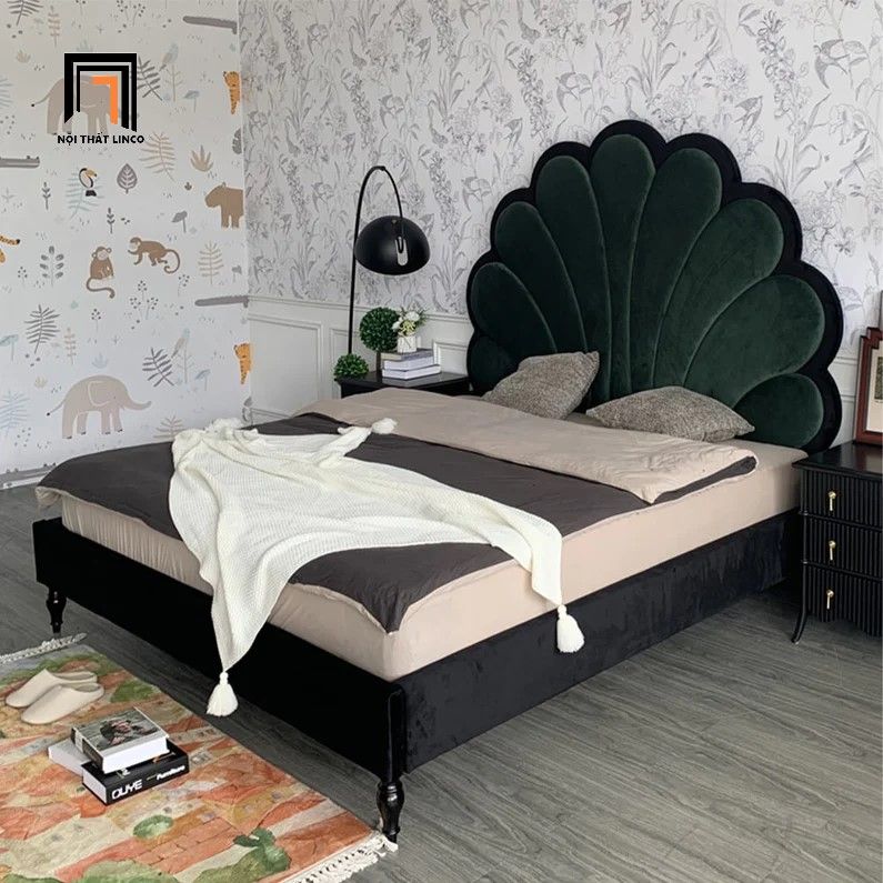 Giường ngủ tân cổ điển sang trọng GN51 Jeriel vải nỉ nhung