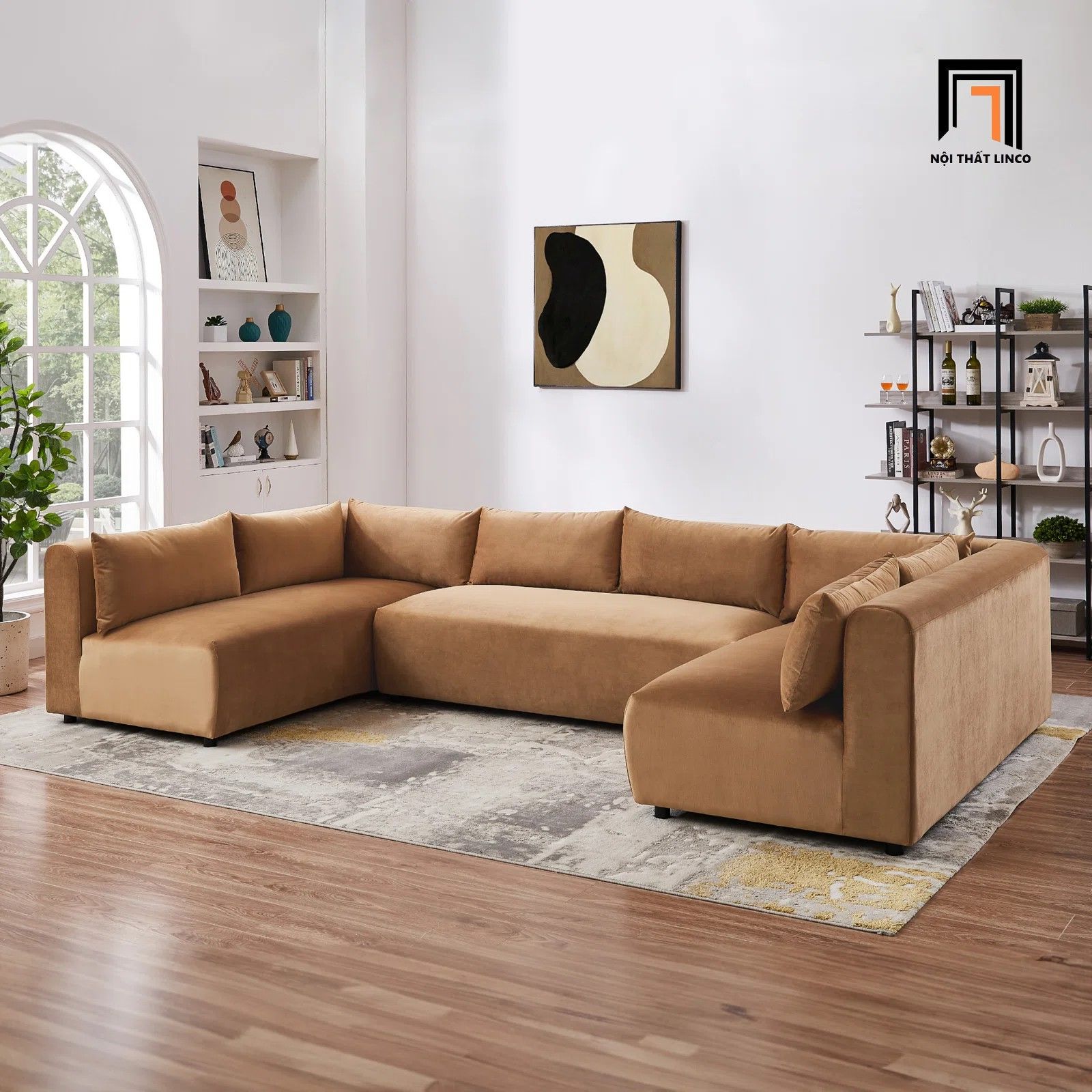 Bộ ghế sofa góc chữ U GT101 2m8 x 1m6 vải nhung nỉ giá rẻ