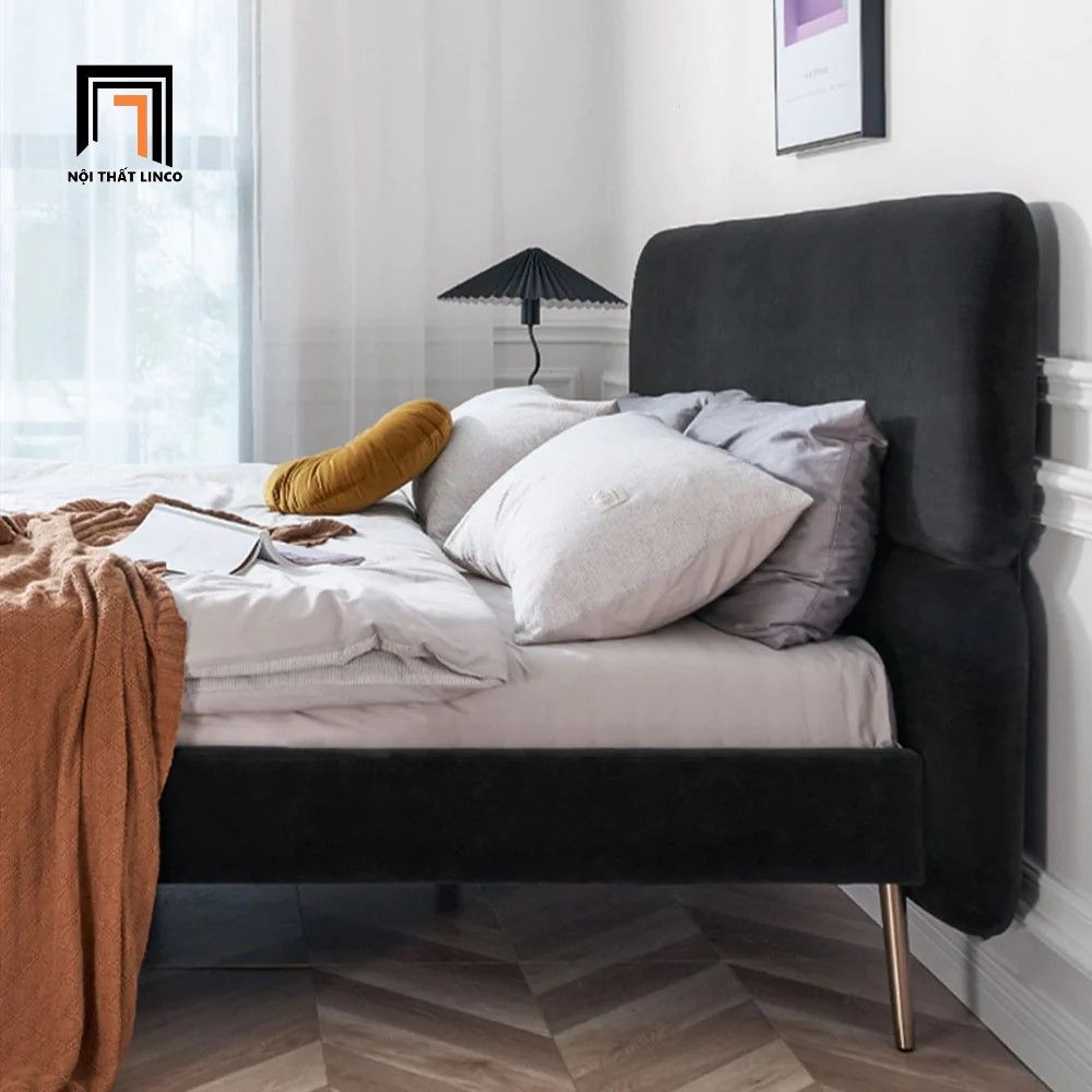 Giường ngủ vải nỉ màu đen GN46 Daryl kiểu dáng basic giá rẻ