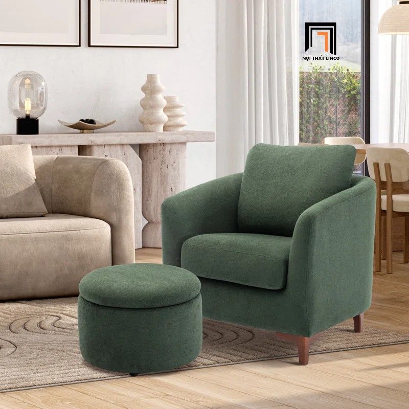 Ghế sofa đơn phòng ngủ ngồi đọc sách DT93 Amold nỉ xanh lá