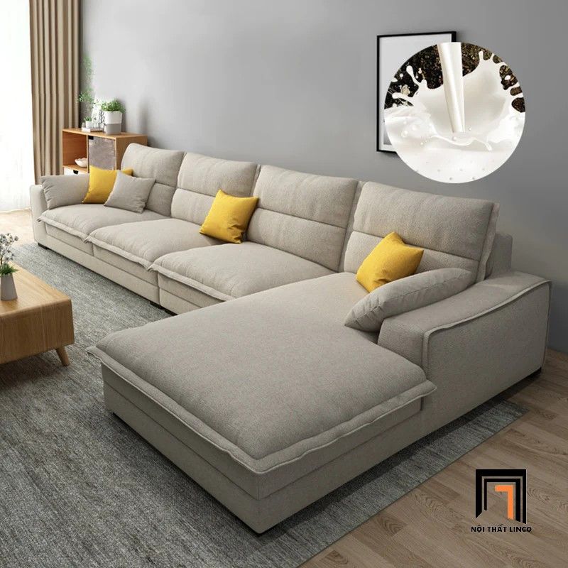 Bộ ghế sofa góc L 3m45 x 1m8 GT109 Vista vải nỉ trắng kem